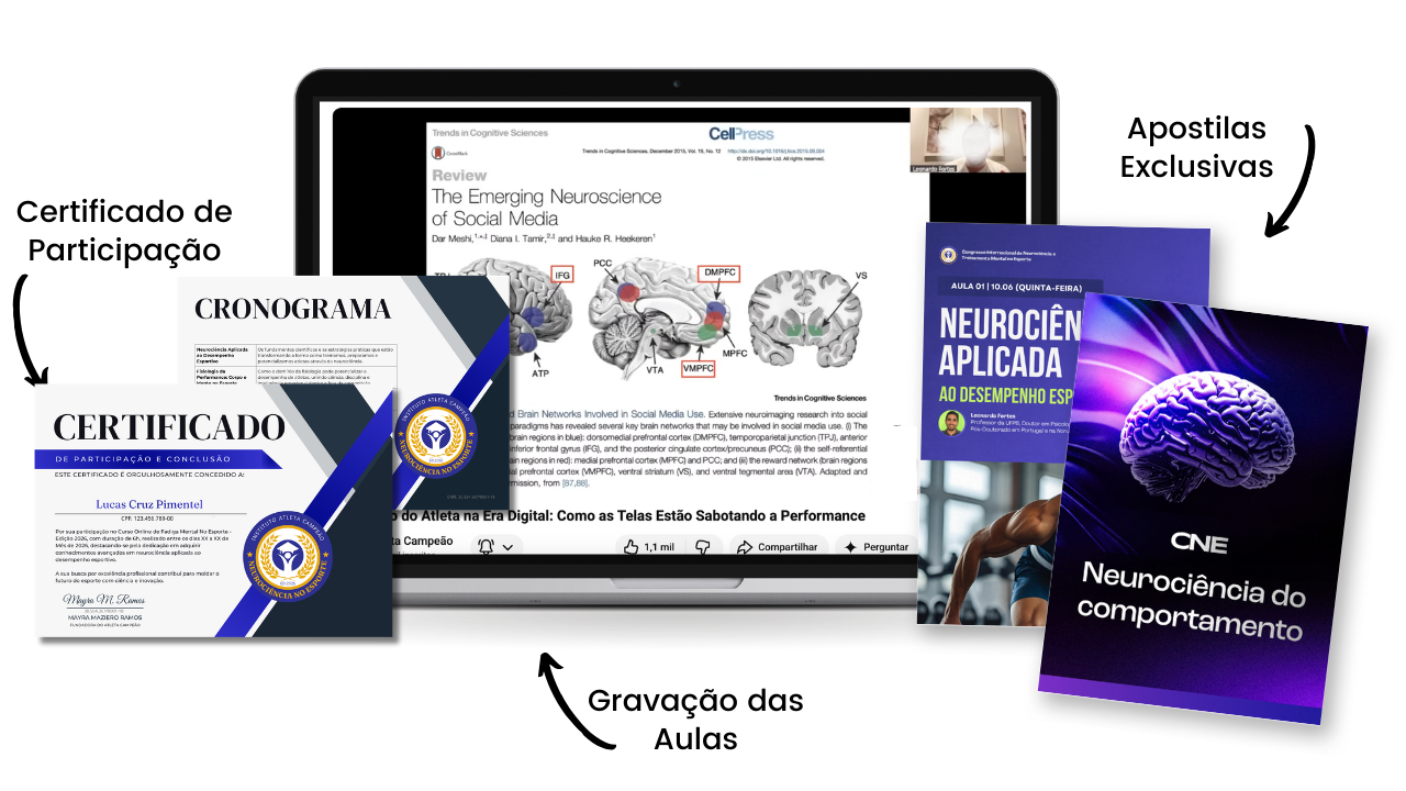 Experiência VIP: certificado, cronograma, apostilas e gravações do Congresso de Neurociência Aplicada ao Esporte